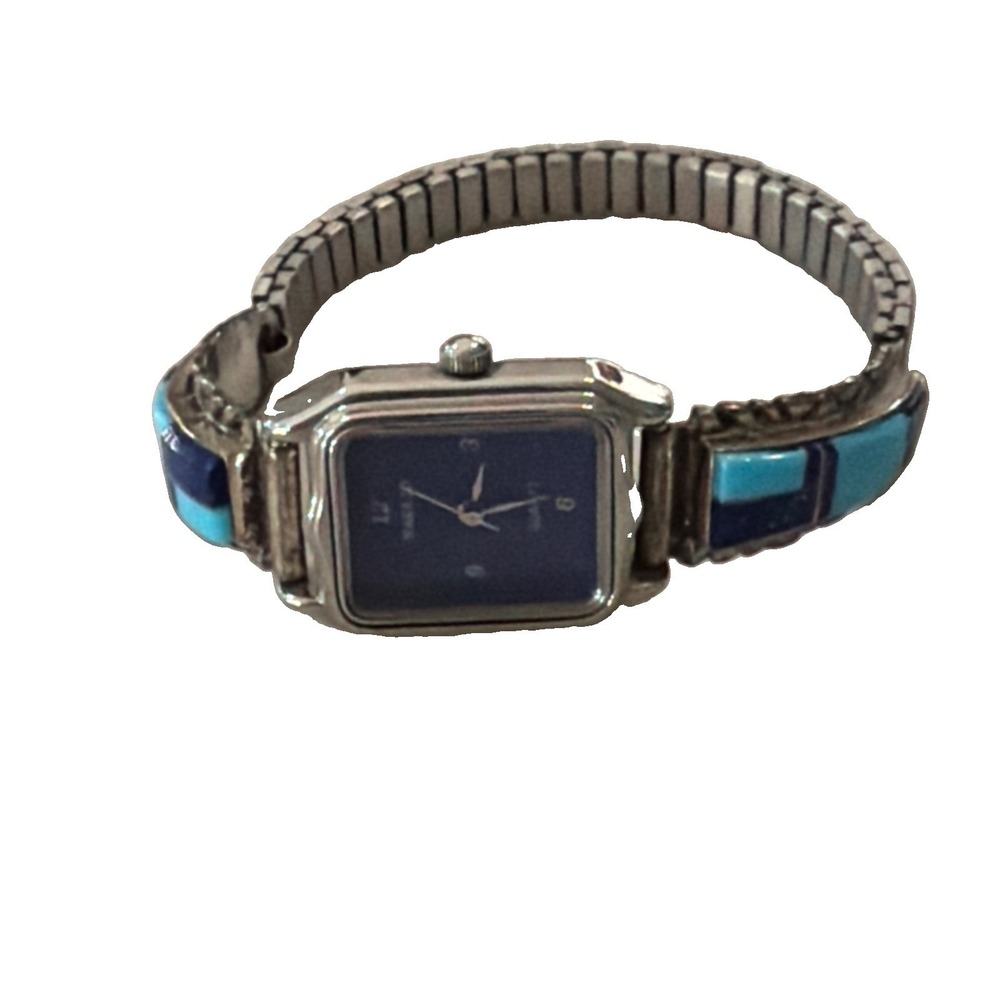 Navajo, turquoise Watch , Sodalite/Lapis inlay - Picture 2 of 13